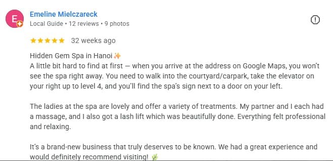 5-star guest review of Tropi Q head spa Hanoi — review 14