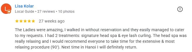 5-star guest review of Tropi Q head spa Hanoi — review 20